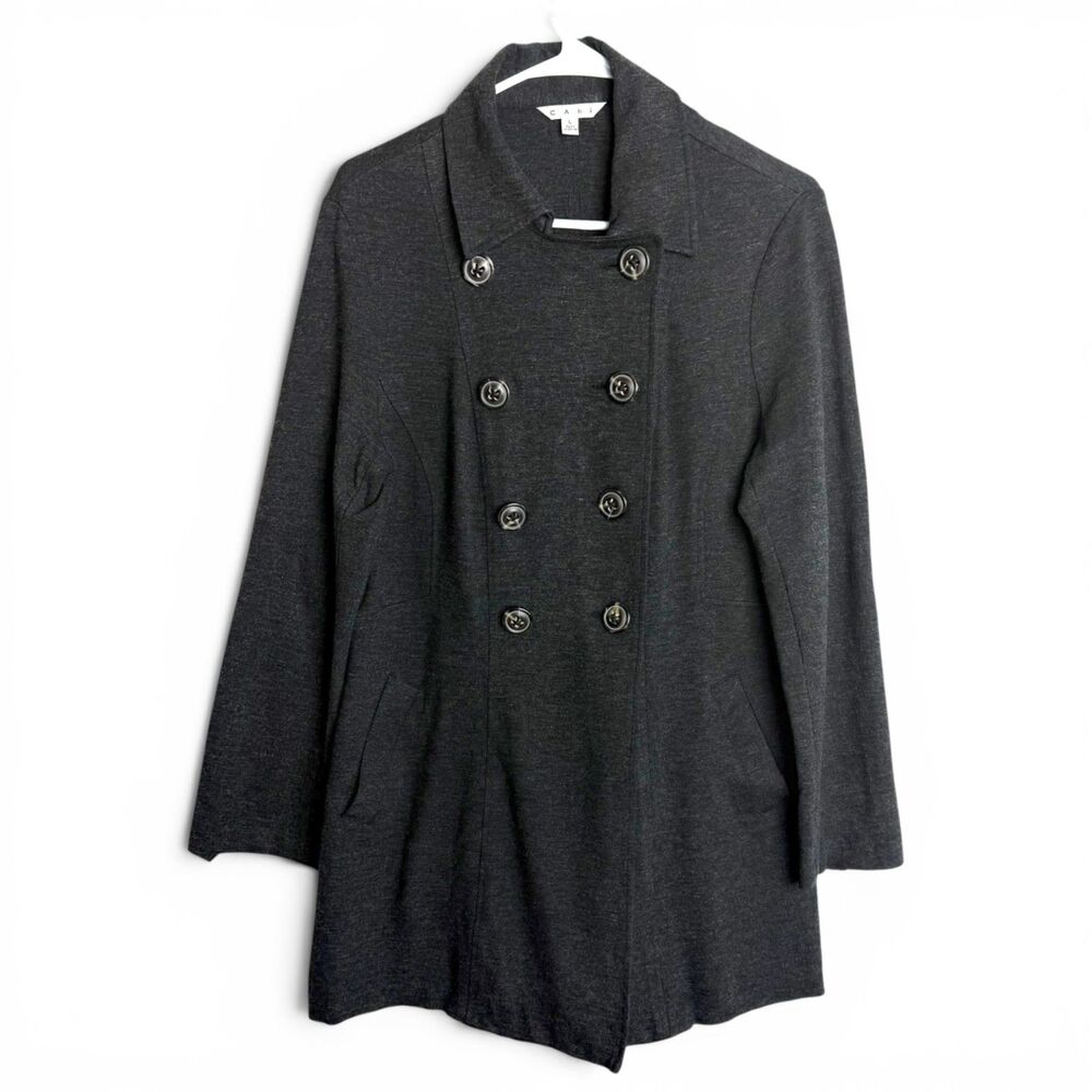 cabi gray double breasted coat women's large stretch jacket old money chic